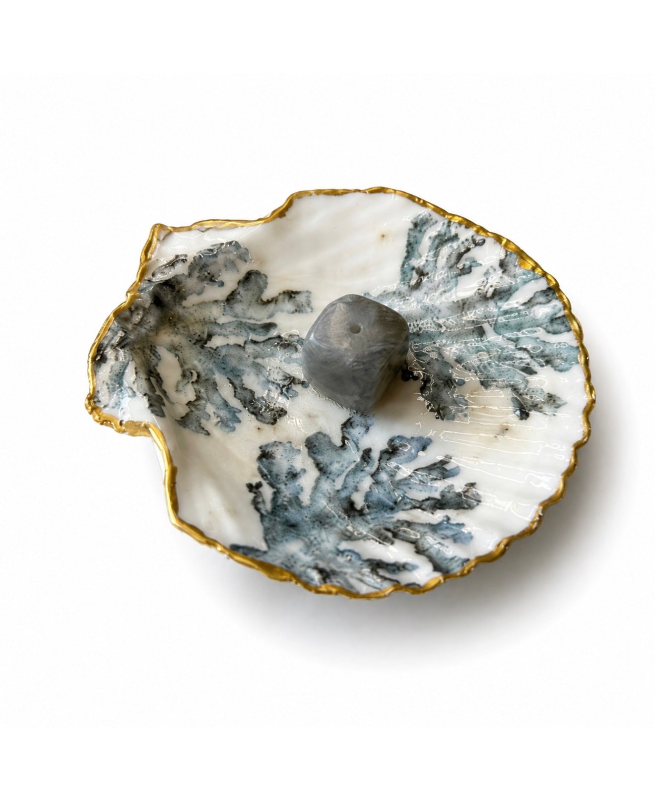 Coastal Blue Handmade Shell Incense Burner Collection | Decorated Scallop Shell with Crystal Incense Holders