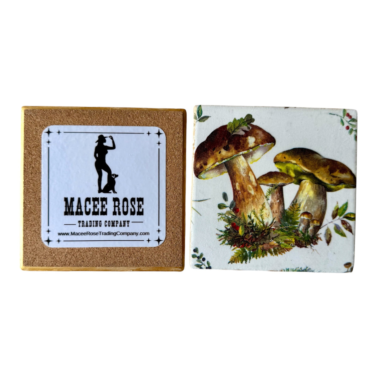 Woodland Mushroom Handmade Coaster Set | Set of 4 with Metal Holder