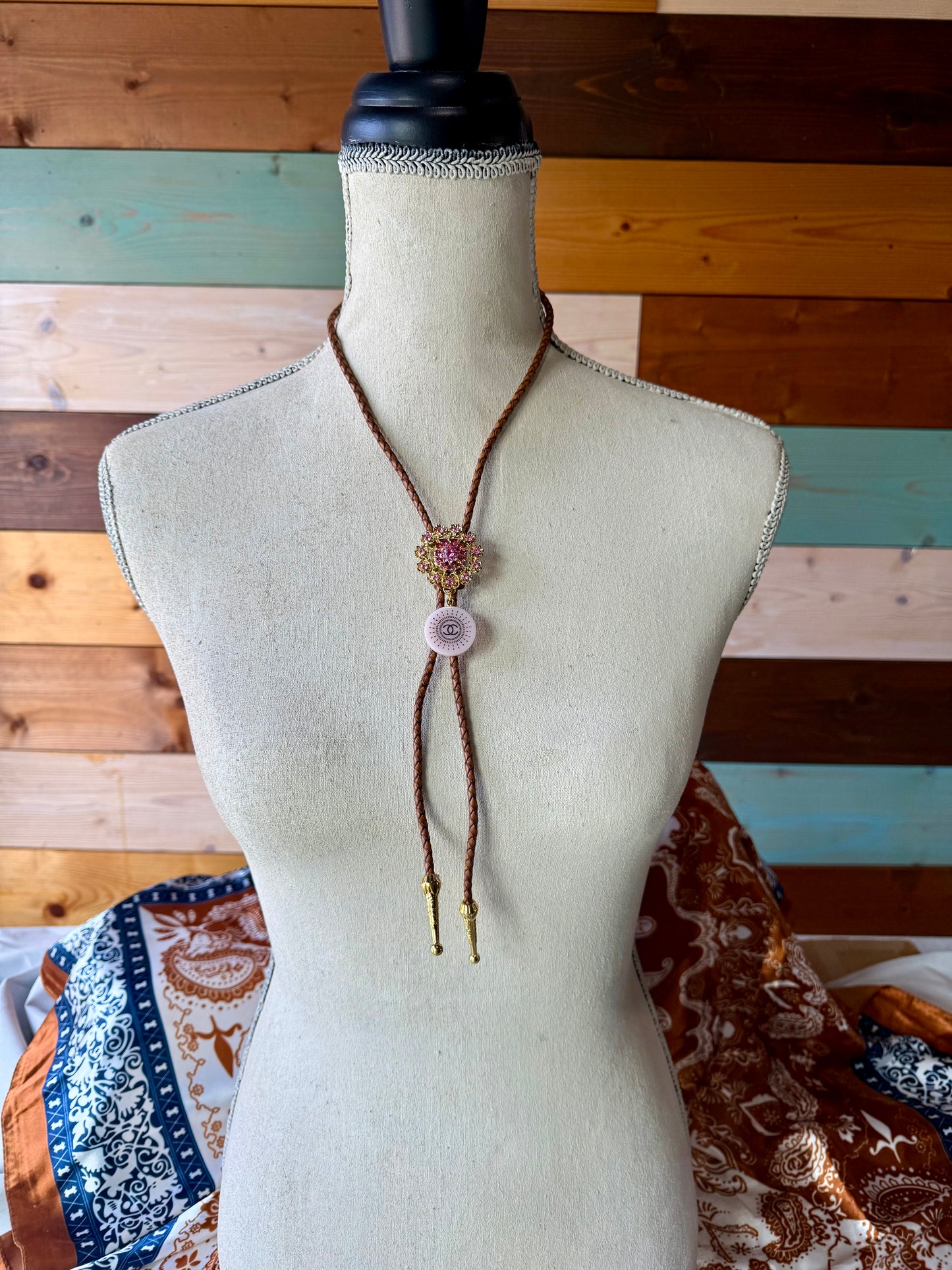 Bolo Tie - Pink/Gold Chanel