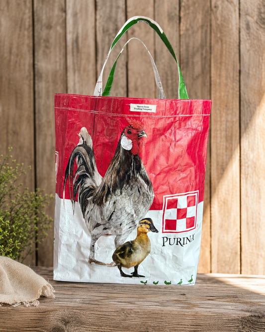 Rooster & Duck Market Tote - From The Feed Sack Collection