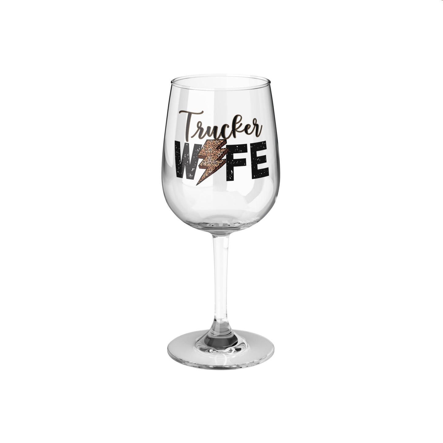 Trucker Wife (leopard print) Wine Glass, 12oz