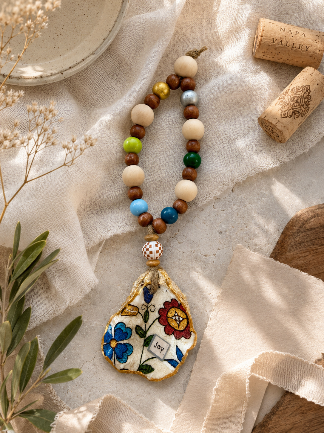 Joy - Oyster Shell Bottle Charm | Coastal Wine Decor Gift