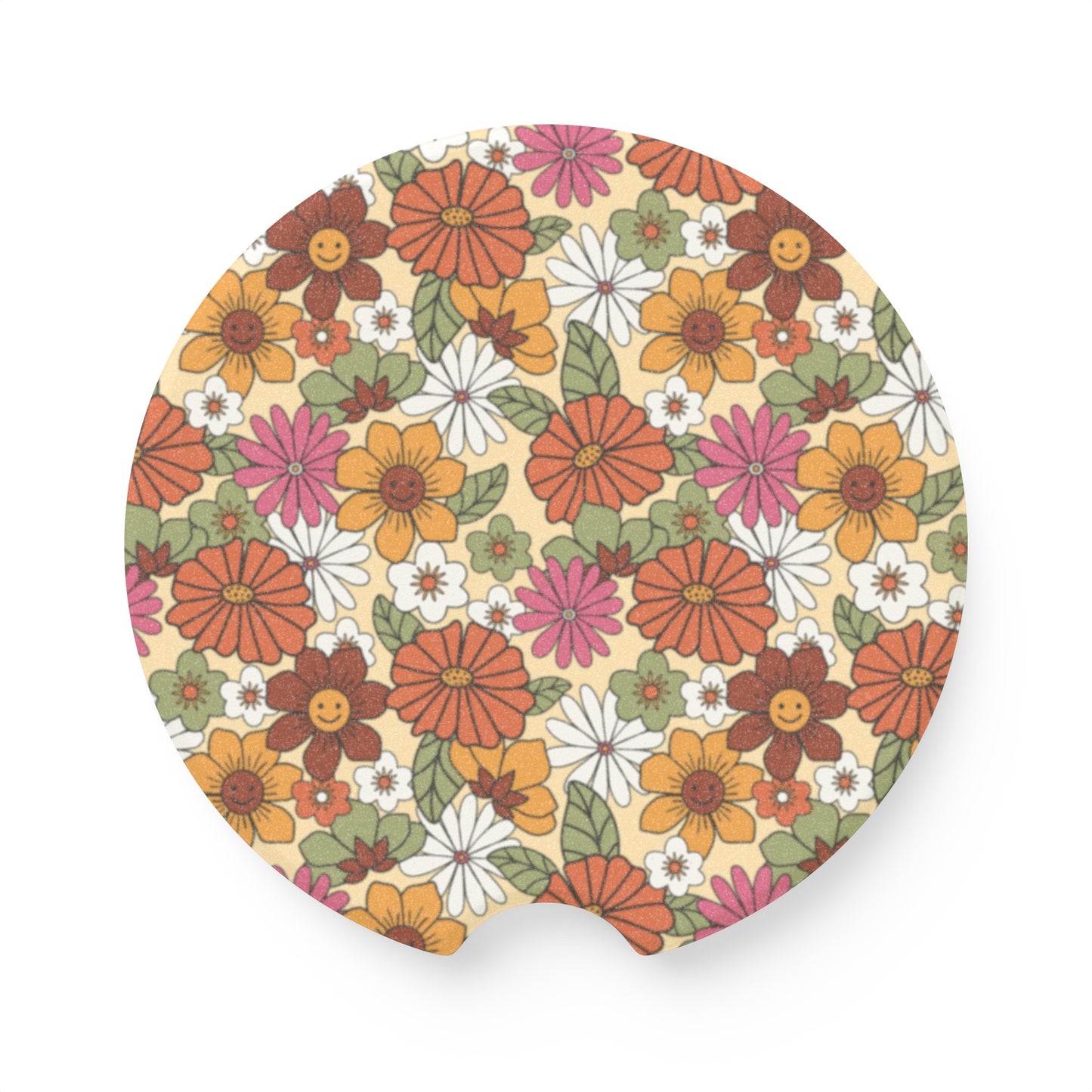 Retro Flowers Soapstone Car Coaster