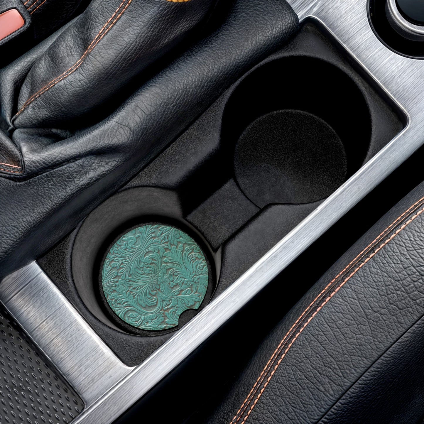 Turquois Leather Look Soapstone Car Coaster