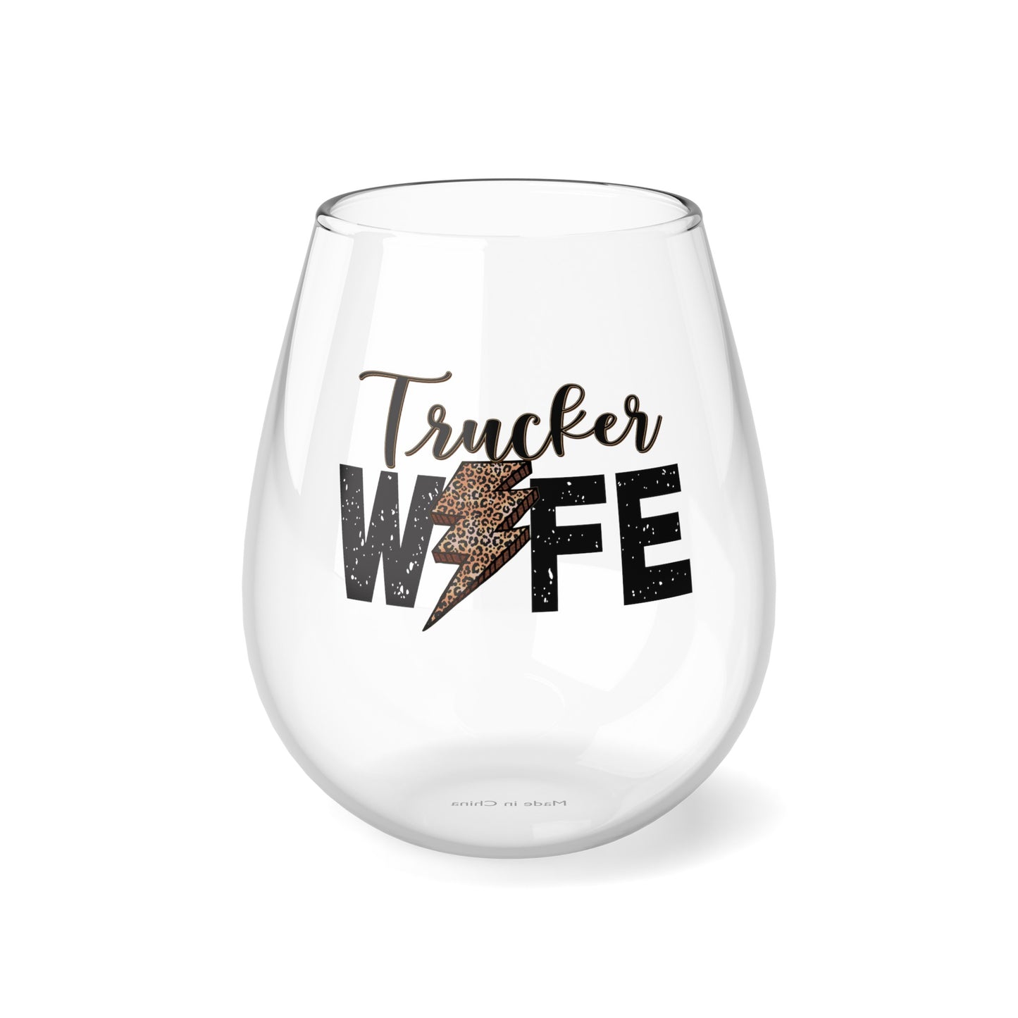 Trucker Wife - Lightning Bolt - Stemless Wine Glass, 11.75oz