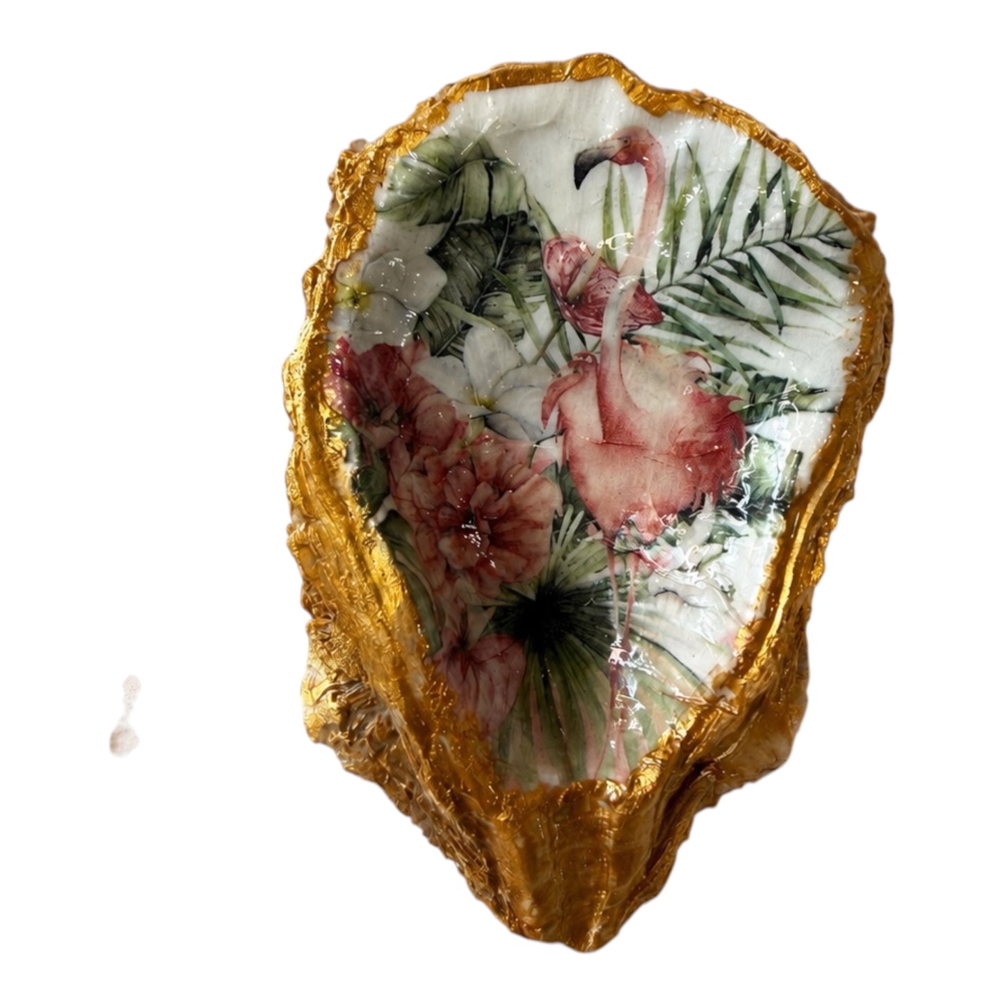 Natural Shell Trinket Dish, Coastal Home Decor - Tropical Flamingo