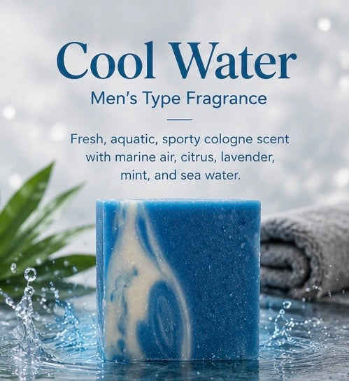 Cool Water Artisan Soap Bar | Fresh Aquatic Men’s Cologne Soap with Sea Salt