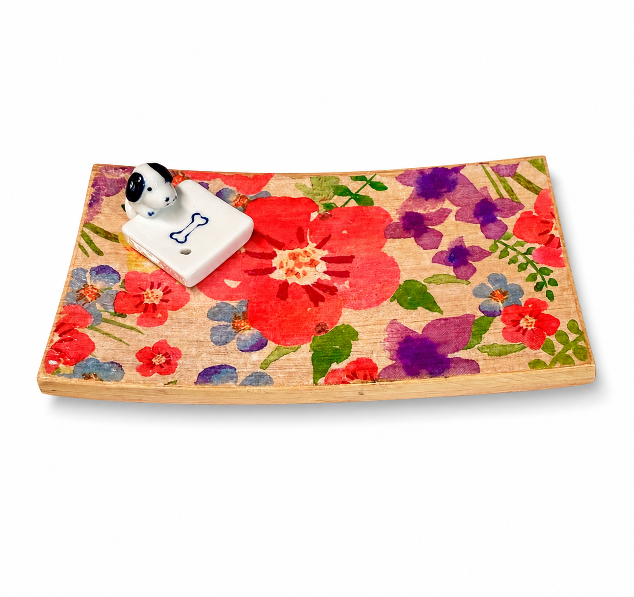 Furry Friends Incense Tray – Handcrafted Wooden Incense Burner with Ceramic Dog Holder