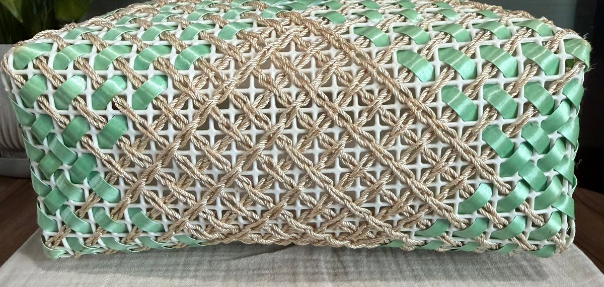 Vintage Mint Macramé Lucite Handle Handbag