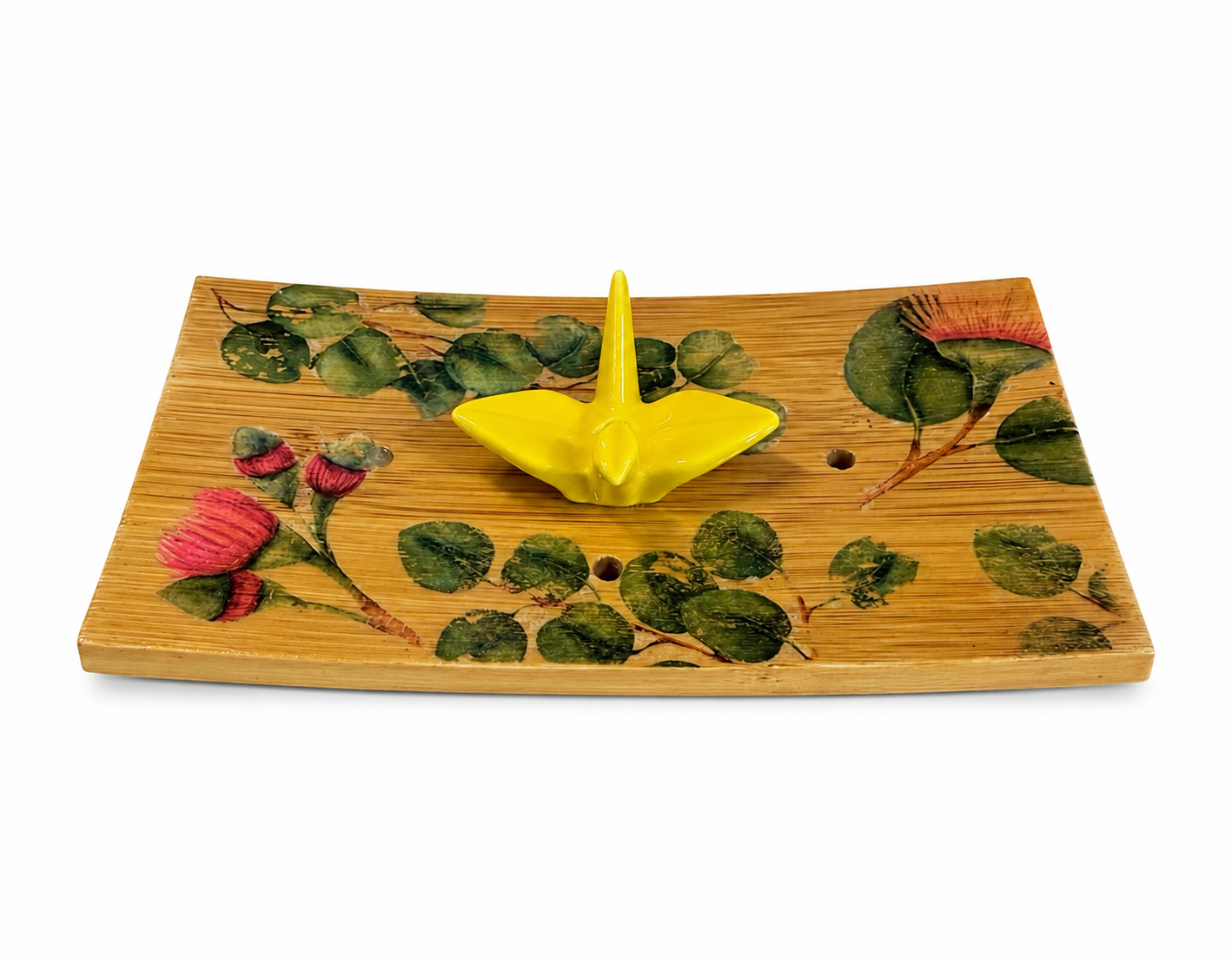 Origami Garden Incense Burner | Handcrafted Bamboo Incense Tray with Ceramic Crane Holder