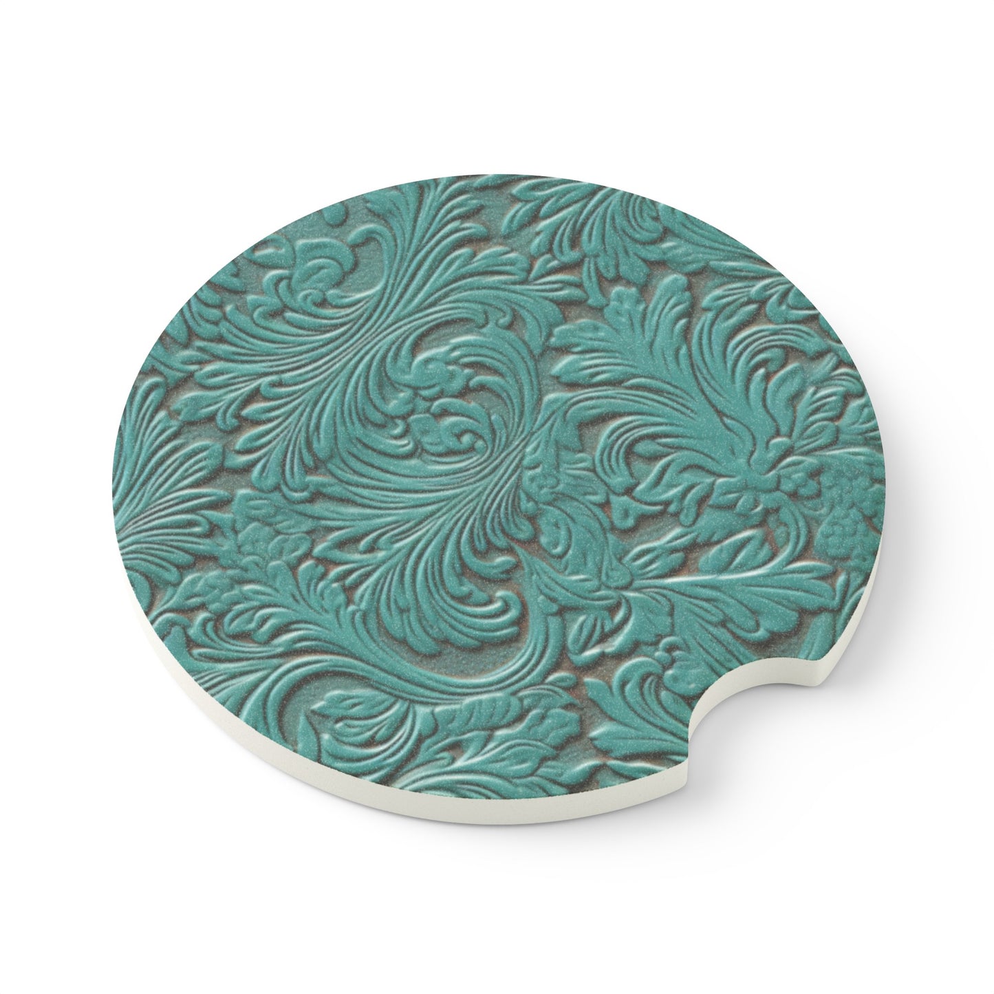 Turquois Leather Look Soapstone Car Coaster