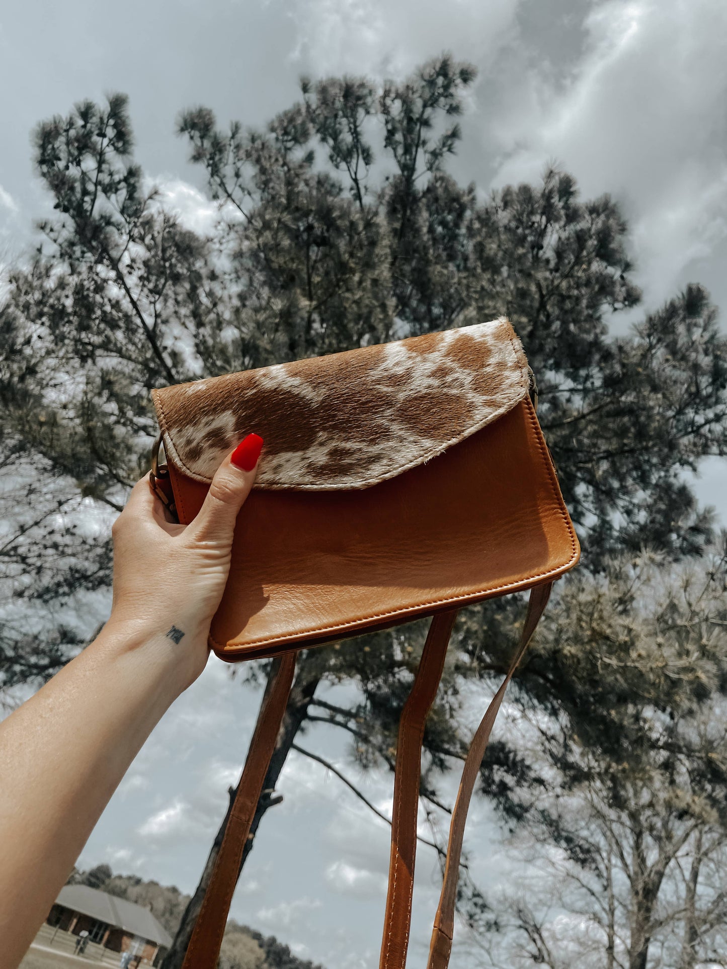 Chic Cowhide Leather Western crossbody purse