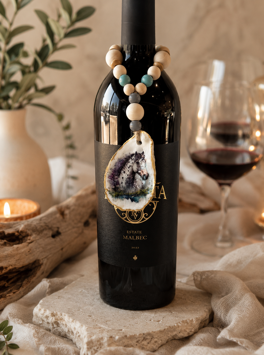 Appaloosa Horse Oyster Shell Bottle Charm | Western Coastal Decor