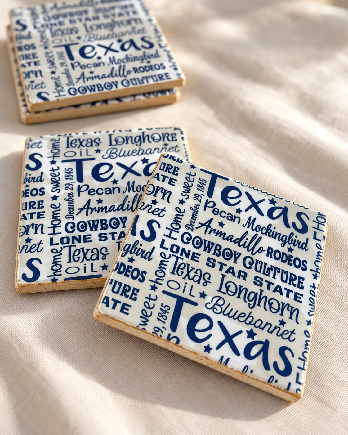 Texas Lone Star Handmade Coaster Set with Holder