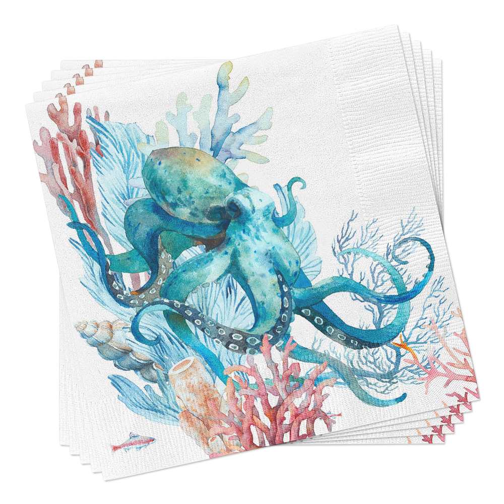 Octopus Cocktail Napkins - Nautical Napkins