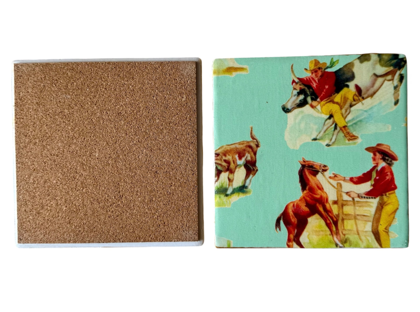 Retro Cowboy Coaster Set with Holder