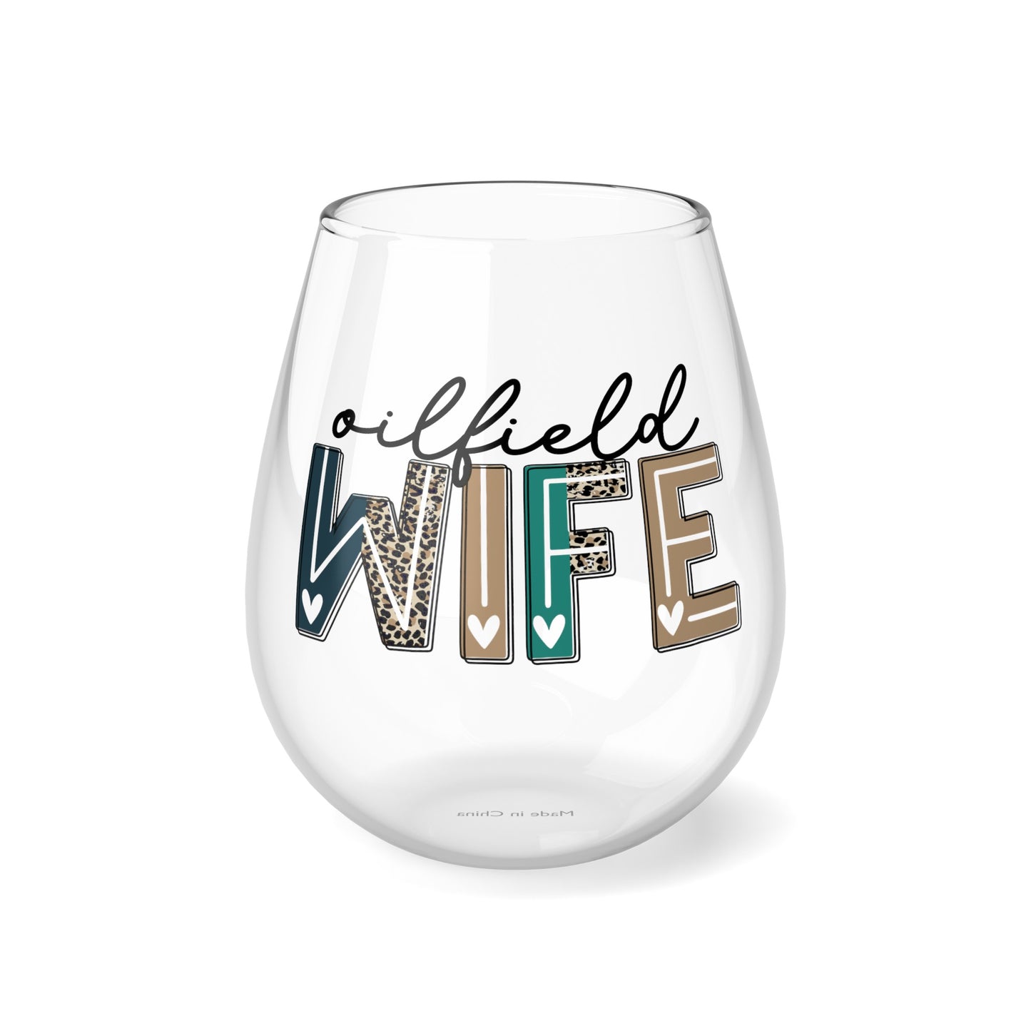 Oilfield Wife (leopard print) Stemless Wine Glass, 11.75oz