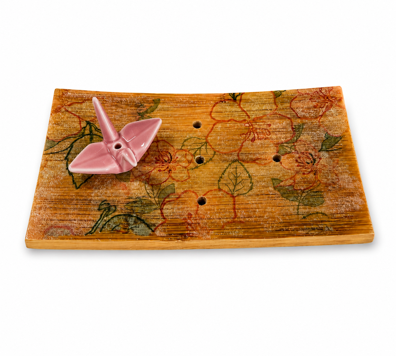 Origami Garden Incense Burner | Handcrafted Bamboo Incense Tray with Ceramic Crane Holder