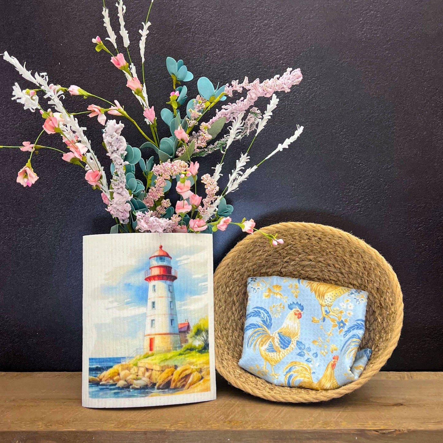 Blue Rooster Tail Kitchen Waffle Tea Towels - Summer Decor