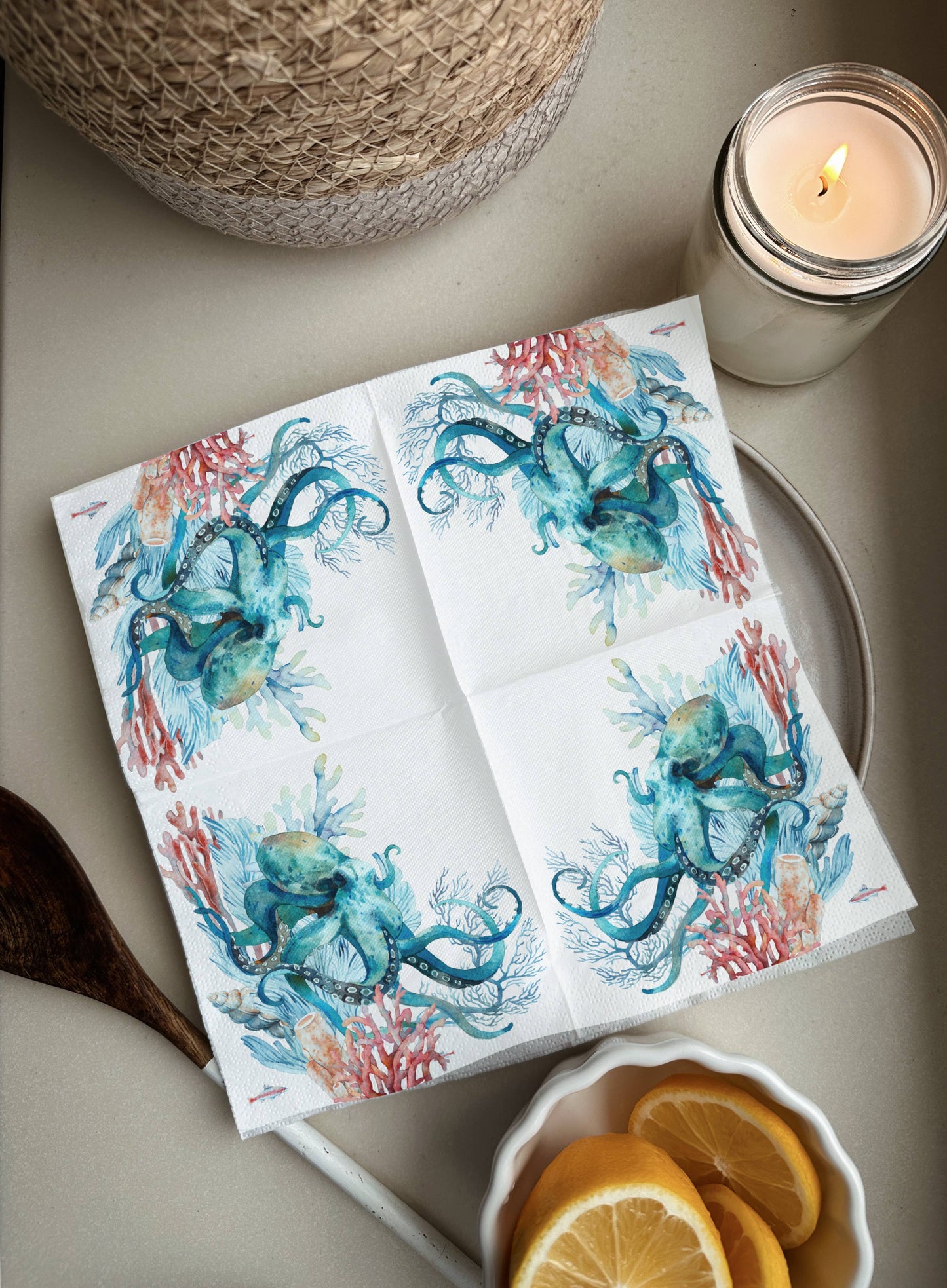 Octopus Cocktail Napkins - Nautical Napkins