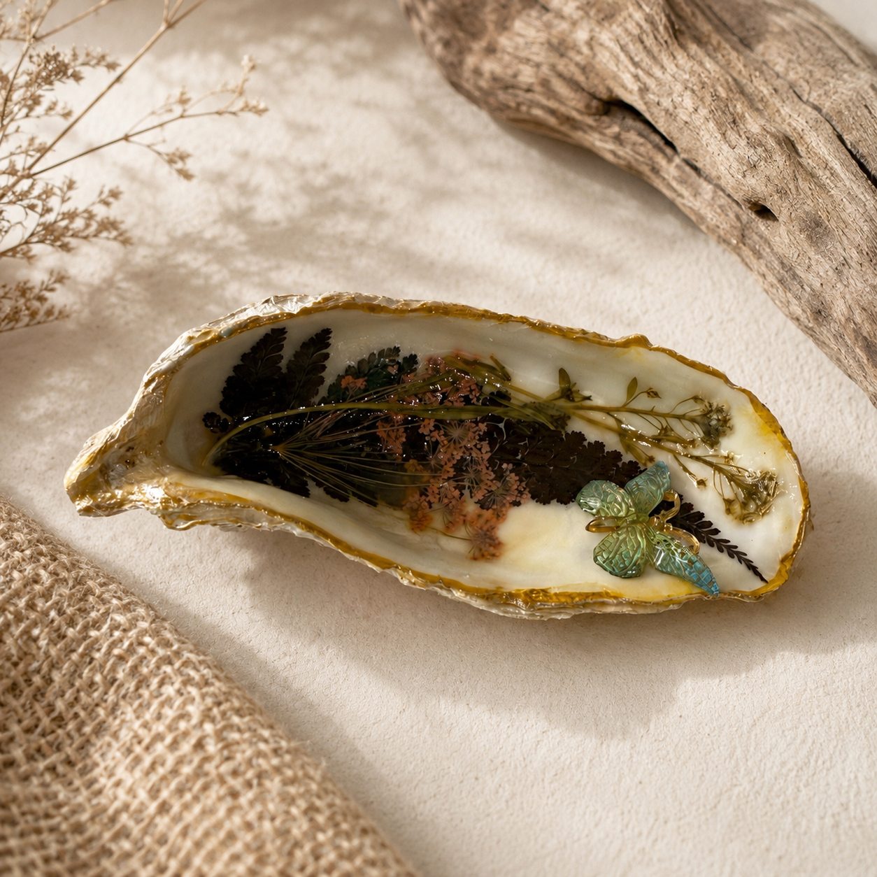 Natural Shell Trinket Dish, Coastal Home Decor - Pressed Botanical