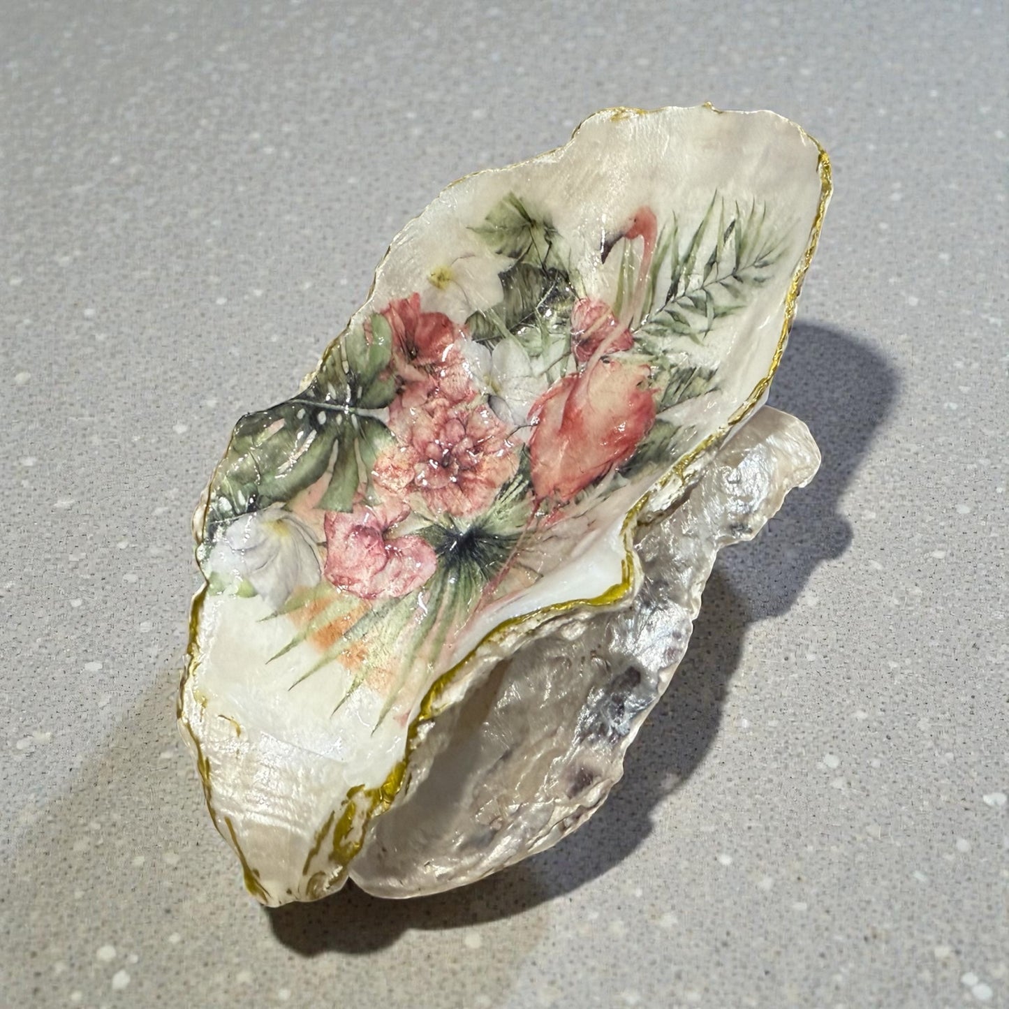 Flamingo Oyster Shell Trinket Dish Home Decor Gift