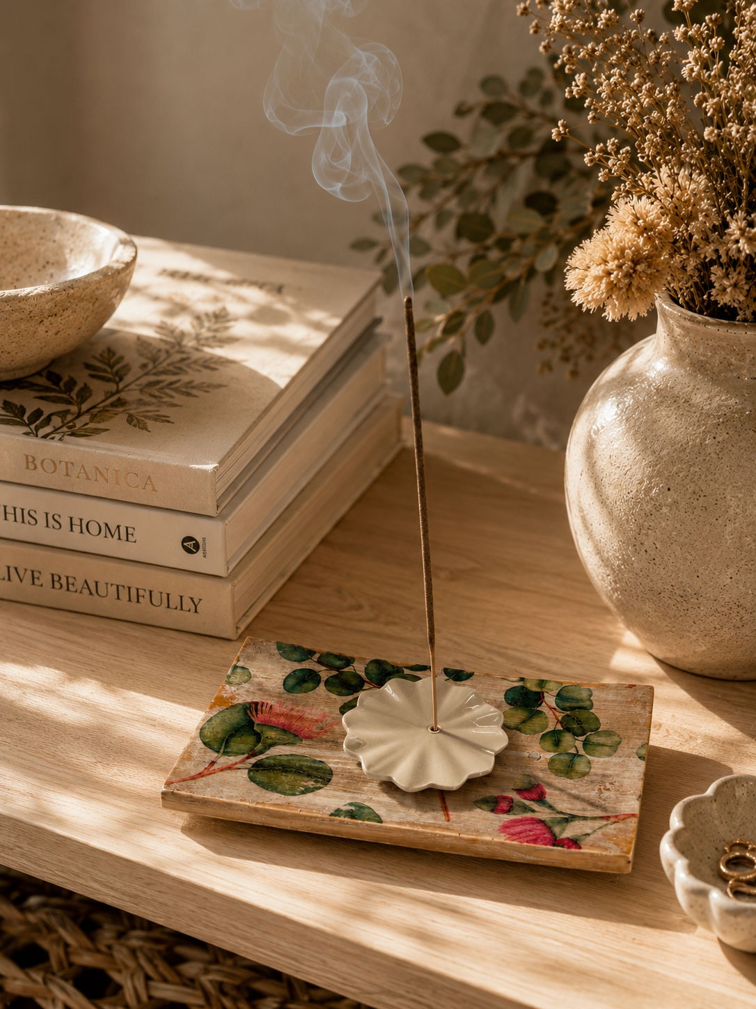 Botanical Bloom Collection Handmade Incense Burners | Floral Wooden Ash Catchers