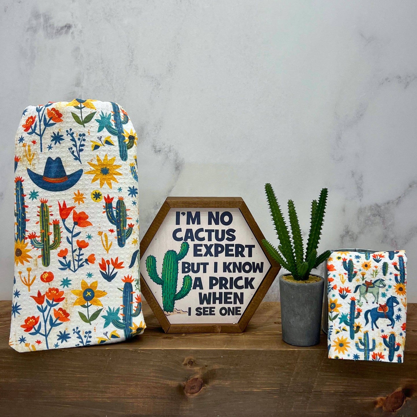 Southwestern Cactus Waffle Washcloth - Western Decor