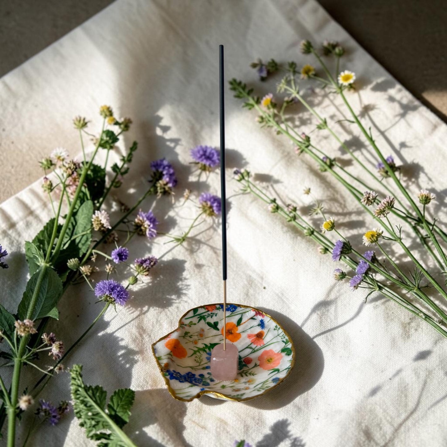 Wildflower Meadow Shell Incense Burner | Handmade Floral Scallop Shell Incense Holder