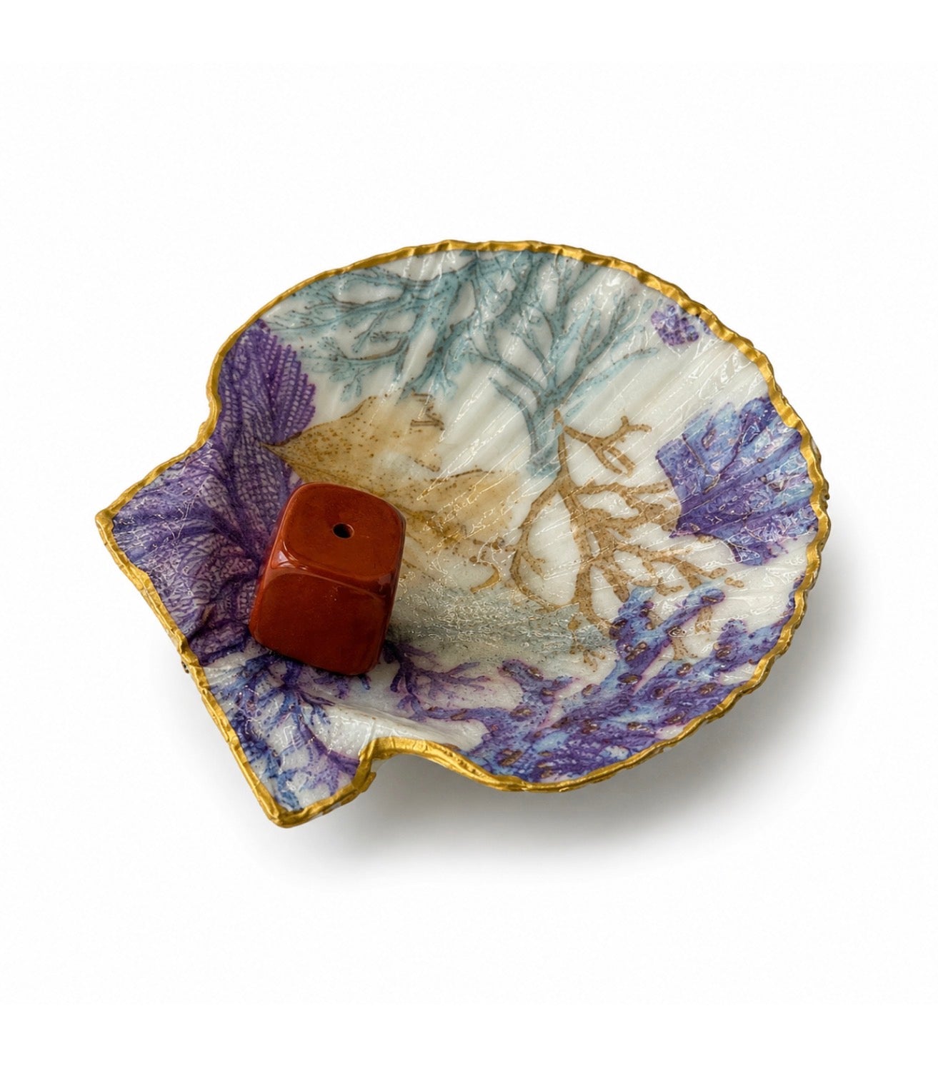 Coastal Blue Handmade Shell Incense Burner Collection | Decorated Scallop Shell with Crystal Incense Holders