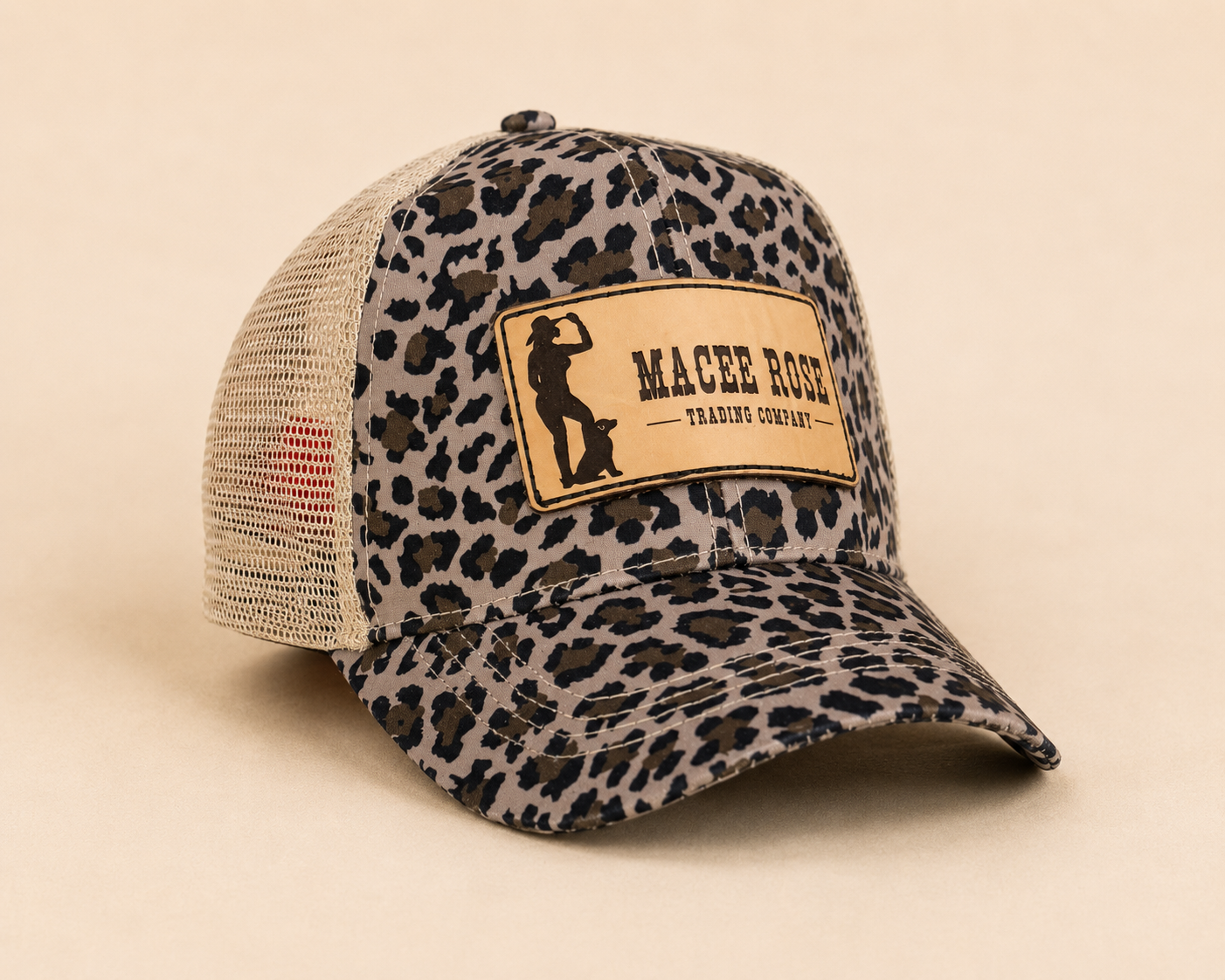 Macee Rose Leopard Ponytail Trucker Hat
