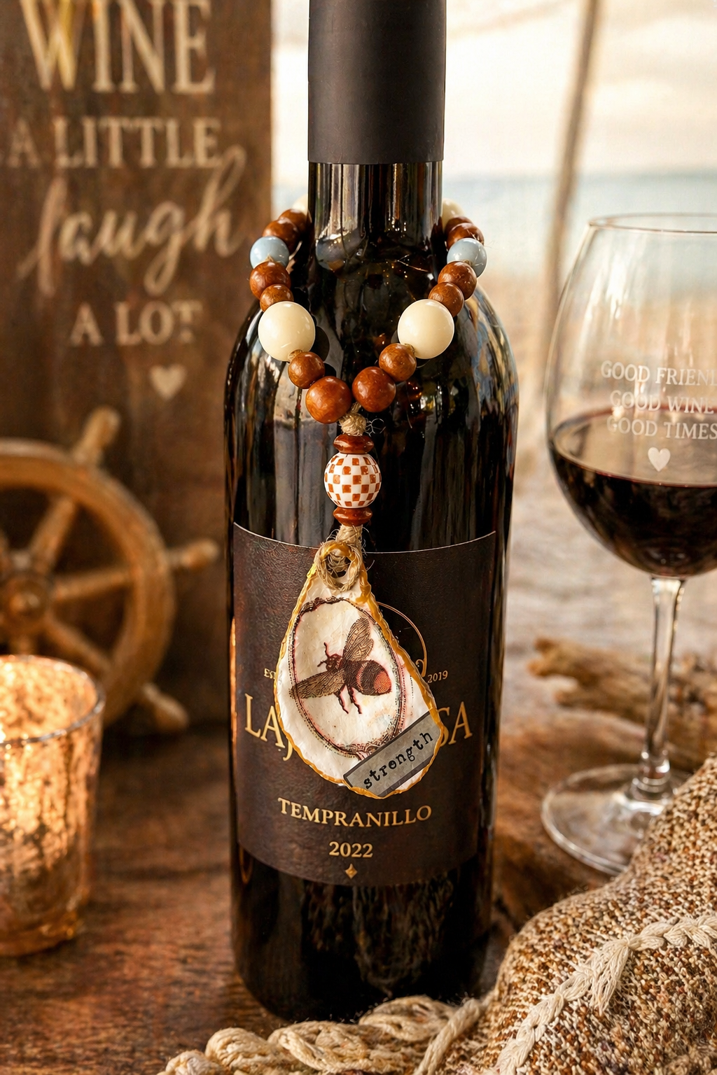 Bee Wine Bottle Charm | Handcrafted Coastal Wine Decor Gift