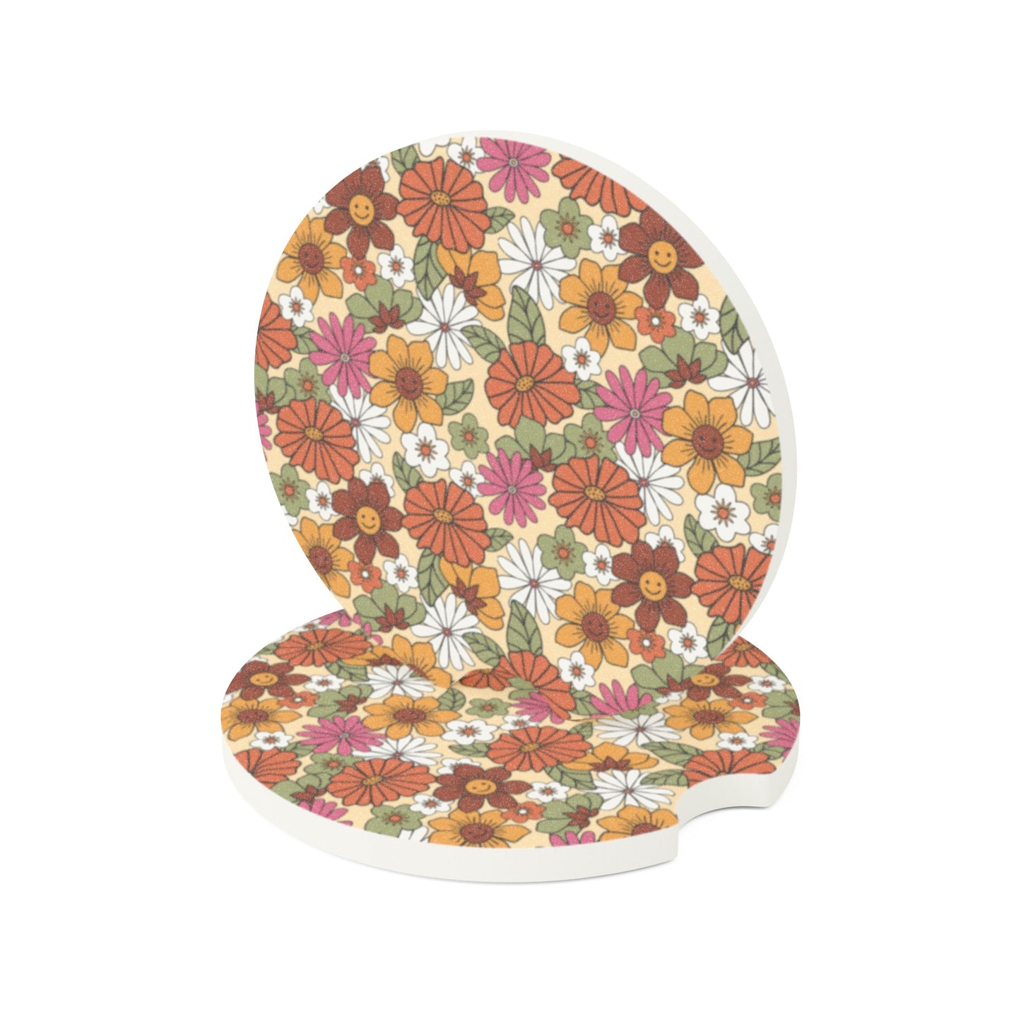 Retro Flowers Soapstone Car Coaster