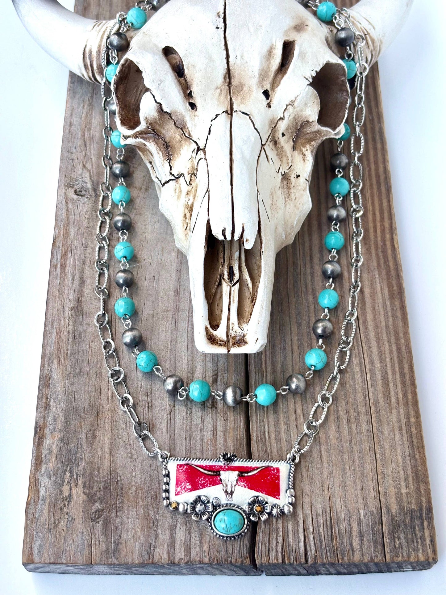 2 Layered Navajo Pearl Turquoise Stone Pendant Necklace
