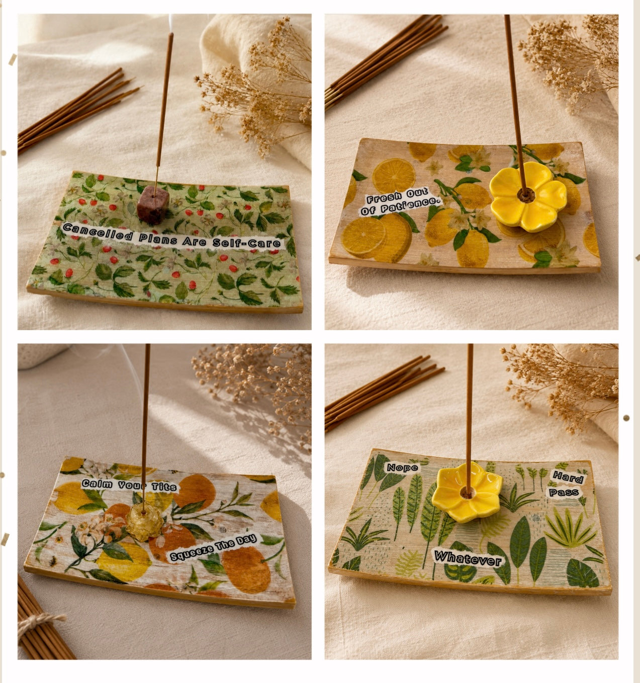 Funny Incense Holder | Handmade Wooden Incense Tray | Snarky Boho Decor | Crystal Incense Burner | Funny Gift for Friends | Attitude Collection