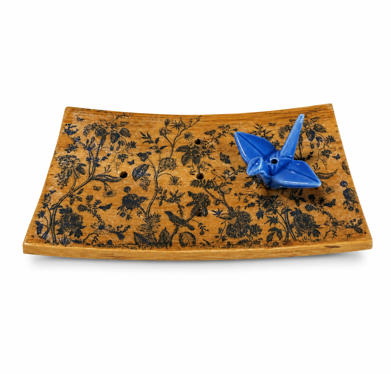 Origami Garden Incense Burner | Handcrafted Bamboo Incense Tray with Ceramic Crane Holder