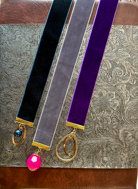 Handmade Velvet Ribbon Bookmark with Charm – Luxury Boho Bookmark | Gift for Readers