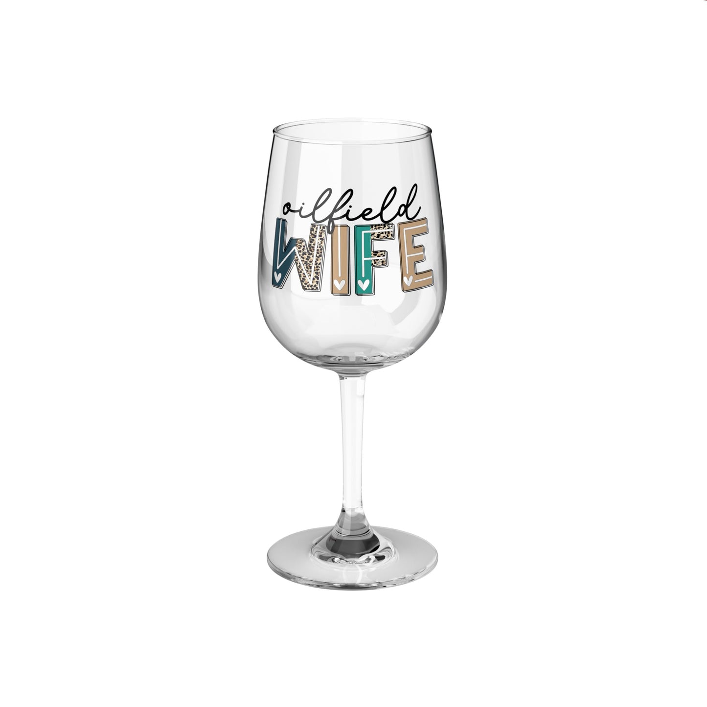 Oilfield Wife (leopard print) Wine Glass, 12oz