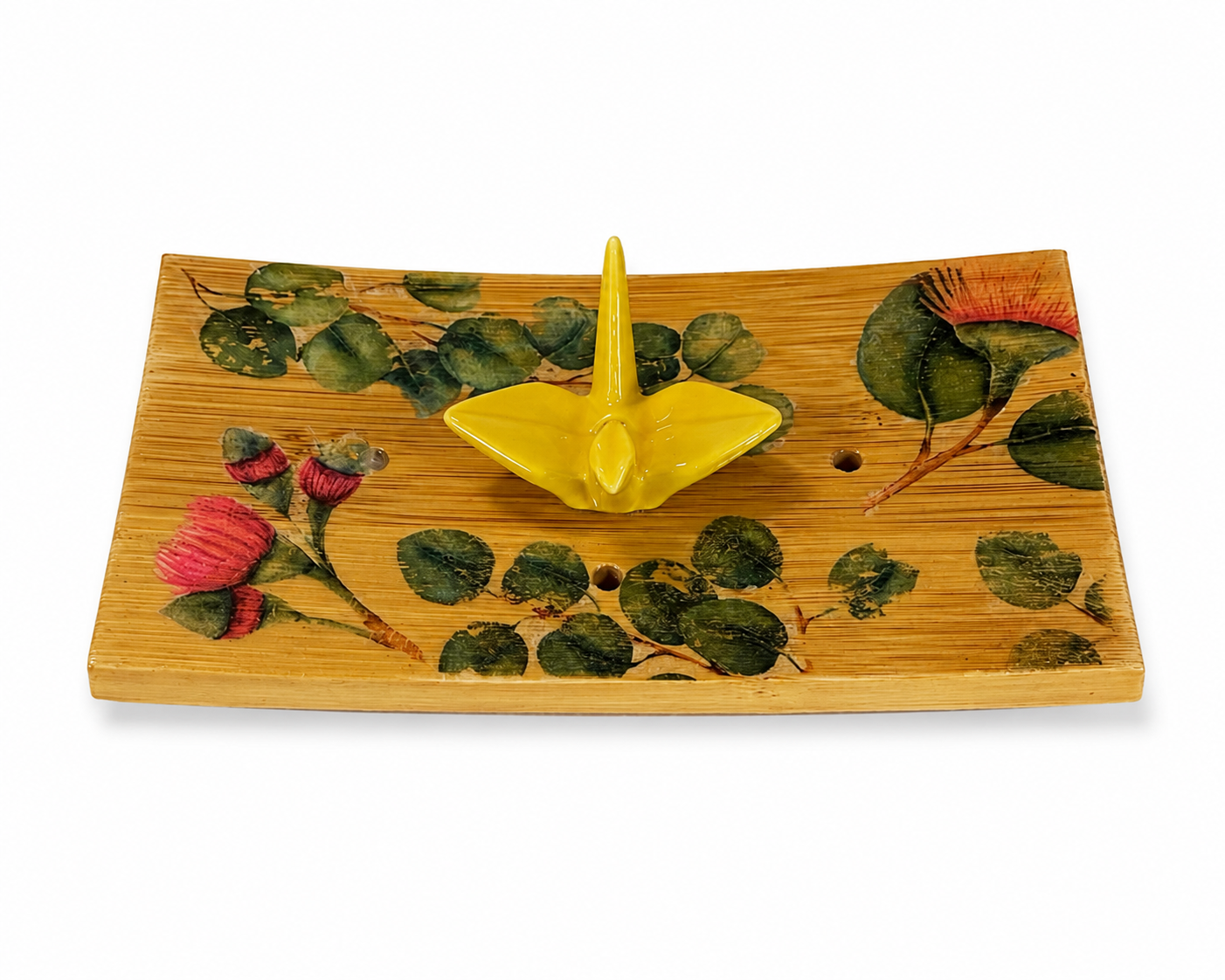 Origami Garden Incense Burner | Handcrafted Bamboo Incense Tray with Ceramic Crane Holder