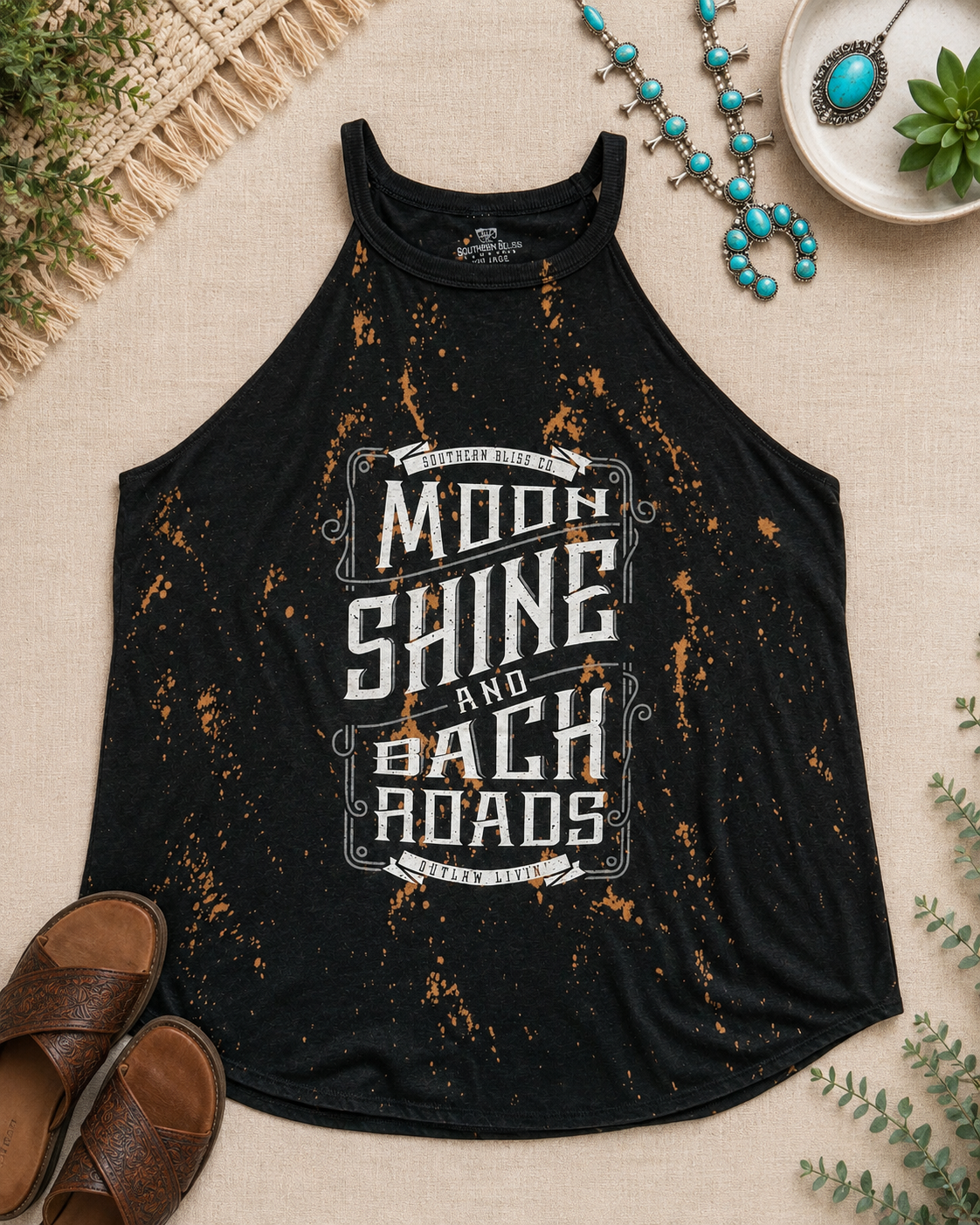 Moonshine & Back Roads Bleached Graphic Tank