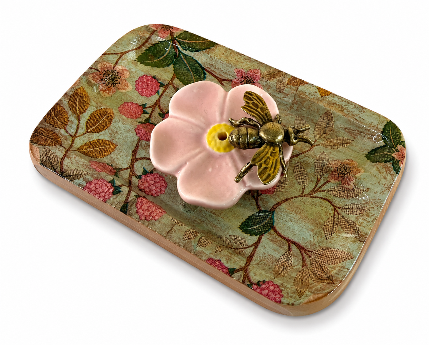 Berry Blossom Collection – Handcrafted Wooden Incense Holder