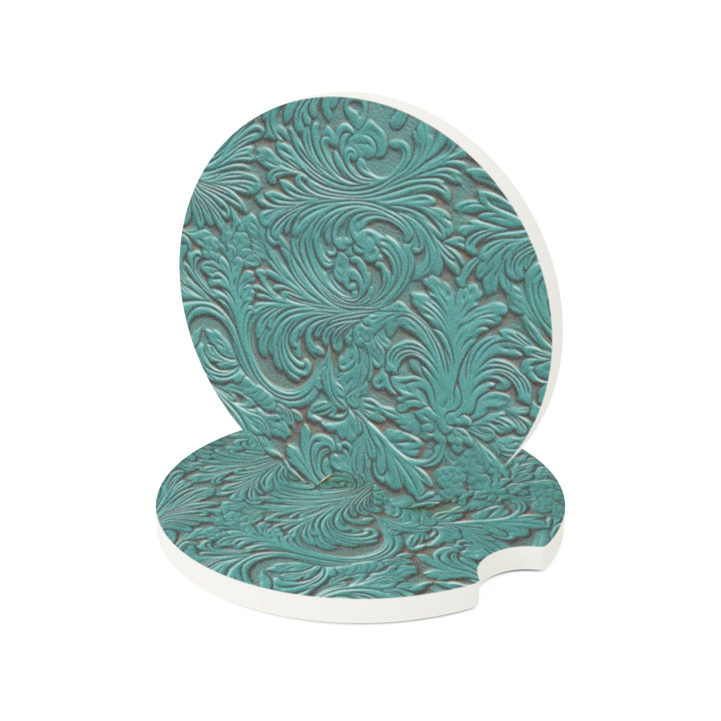 Turquois Leather Look Soapstone Car Coaster