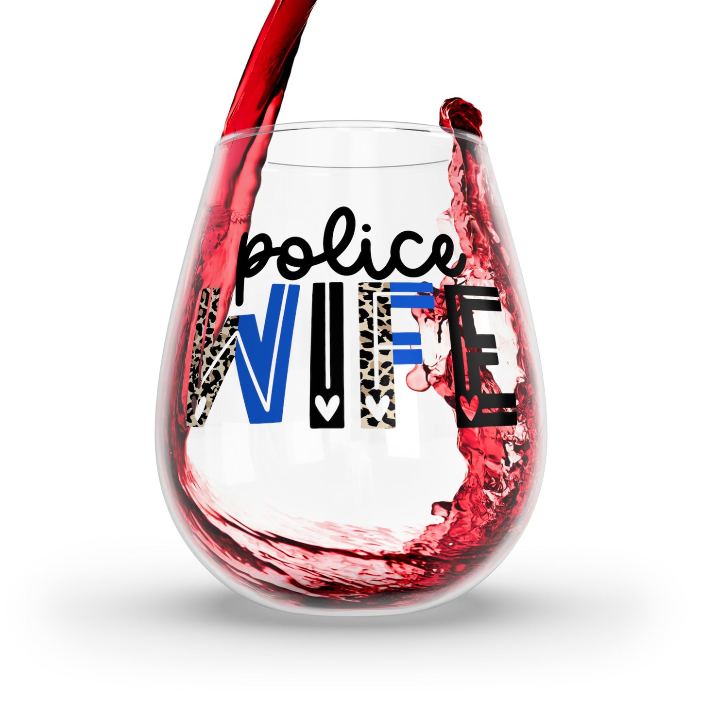 Police Wife (leopard print) Stemless Wine Glass, 11.75oz