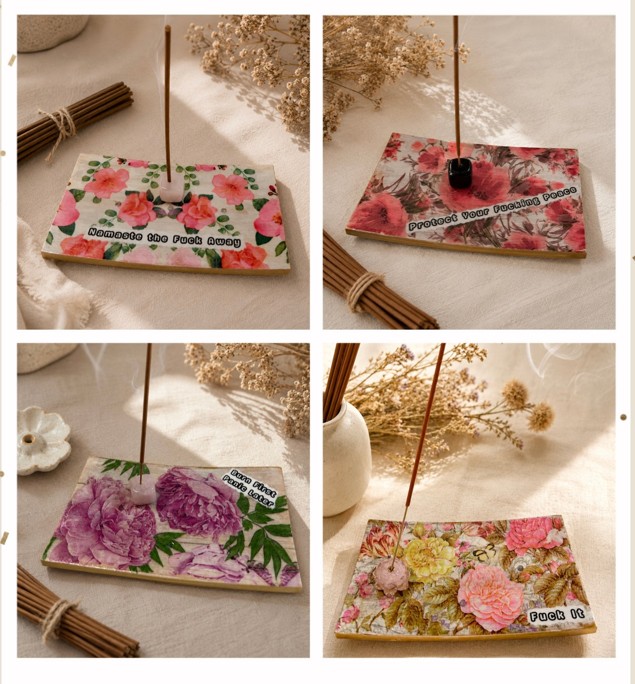 Funny Incense Holder | Handmade Wooden Incense Tray | Snarky Boho Decor | Crystal Incense Burner | Funny Gift for Friends | Attitude Collection