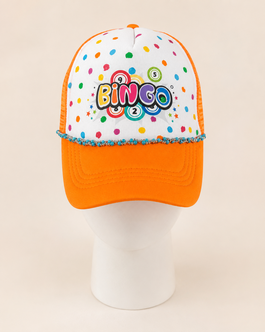 Orange Turquoise Bingo Trucker Hat