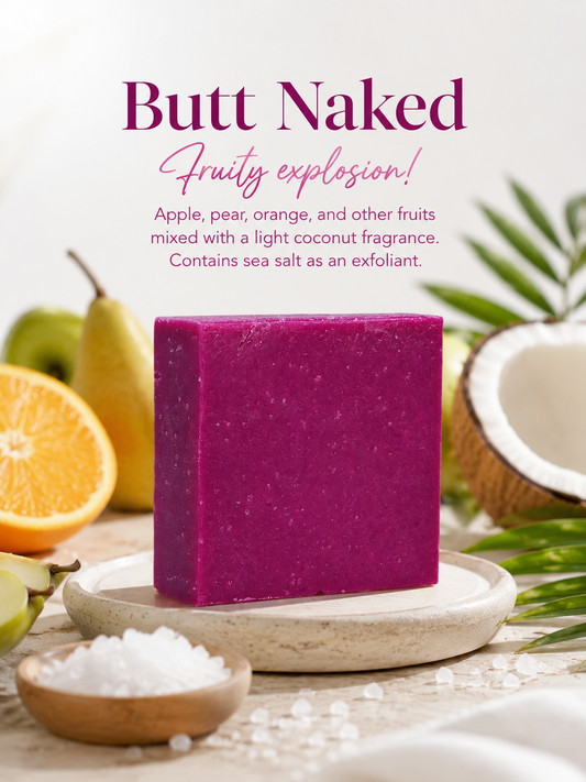 Butt Naked Artisan Soap Bar | Fruity Coconut Sea Salt Exfoliating Soap