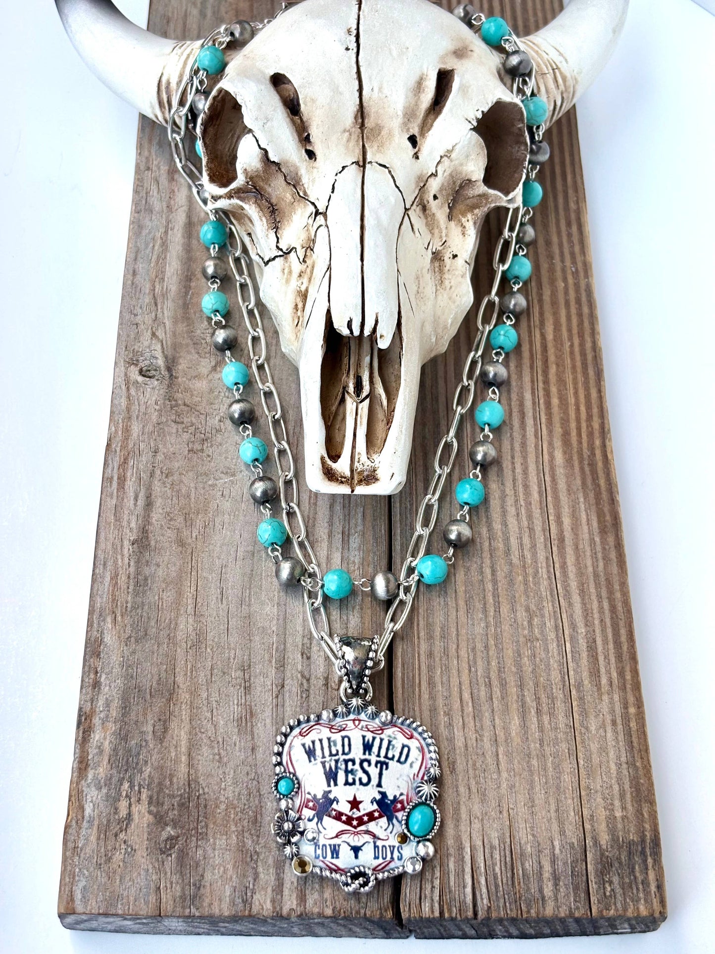2 Layered Navajo Pearl Turquoise Stone Pendant Necklace