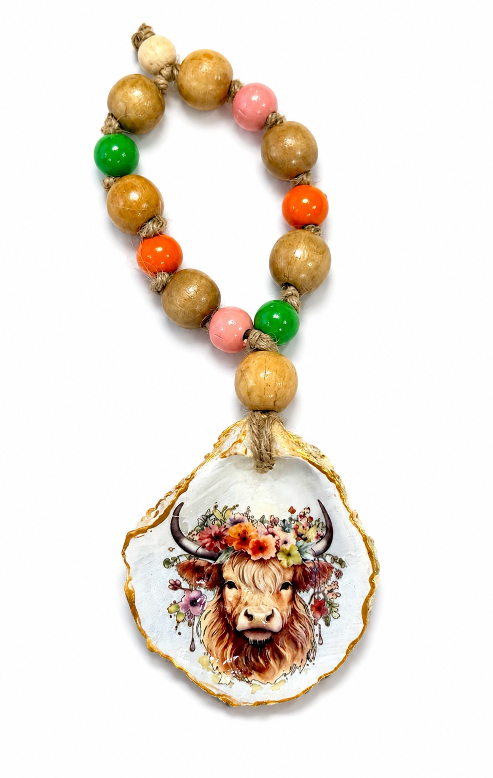 Highland Cow Oyster Shell Bottle Charm | Western Coastal Wine Decor