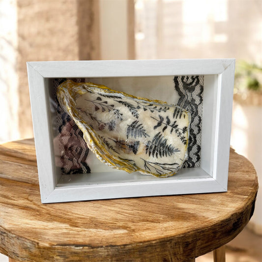 Seashell Shadowbox Shelf Decor - Black/White Lace