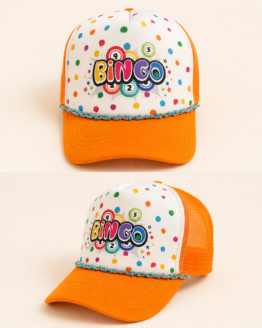 Orange Turquoise Bingo Trucker Hat